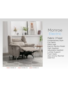 Monroe Electric Recliner Armchair - Fossil 2