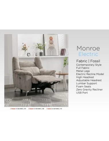 Monroe Electric Recliner 3+1+1 Sofa Set - Fossil