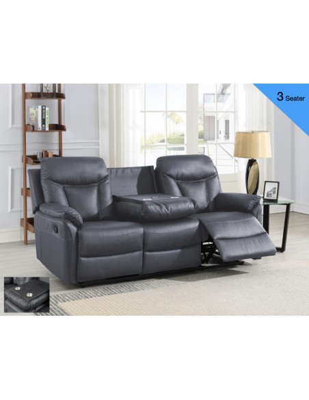 Vermont 3 Seater Recliner Sofa - Grey