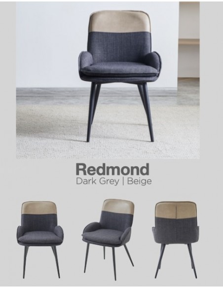 Redmond Low Arm Dining Chair - Dark Grey/Beige