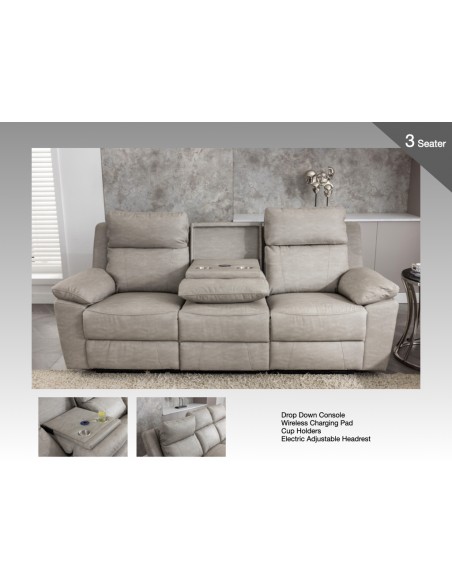 Huntington 3 Seater Electric Recliner Sofa - Silver Grey