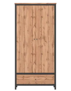 Leela 2 Door Wardrobe - Tacho Oak/Black