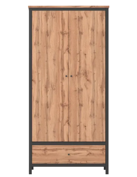 Leela 2 Door Wardrobe - Tacho Oak/Black