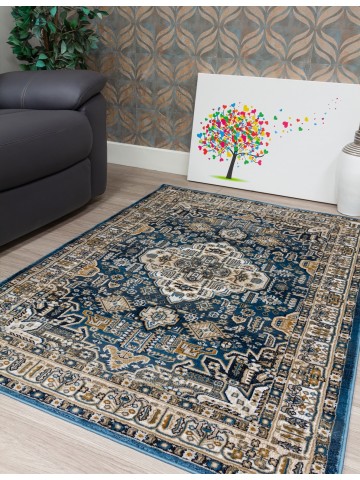 Aziza Medallion Blue Rug -...