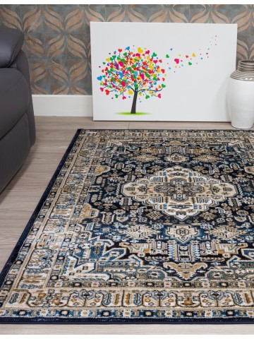 Aziza Medallion Navy Rug -...