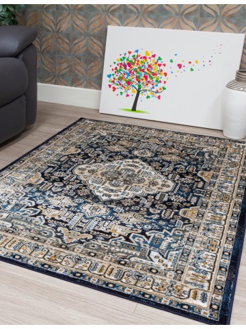 Aziza Medallion Navy Rug -...