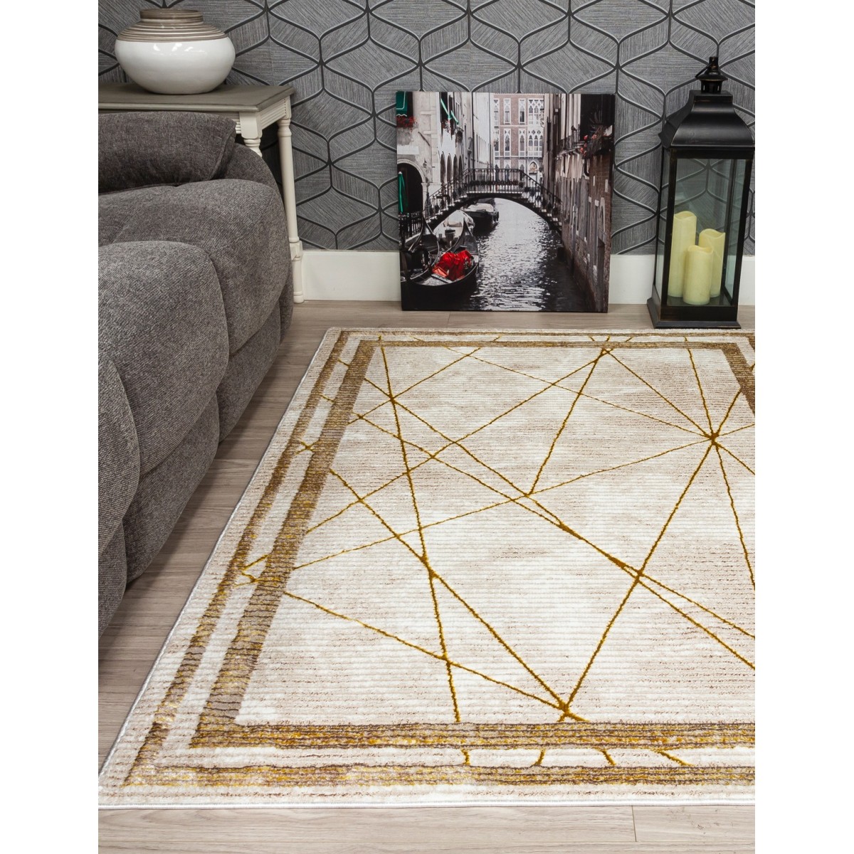 Glitz Art Deco Ochre Rug - Various Sizes