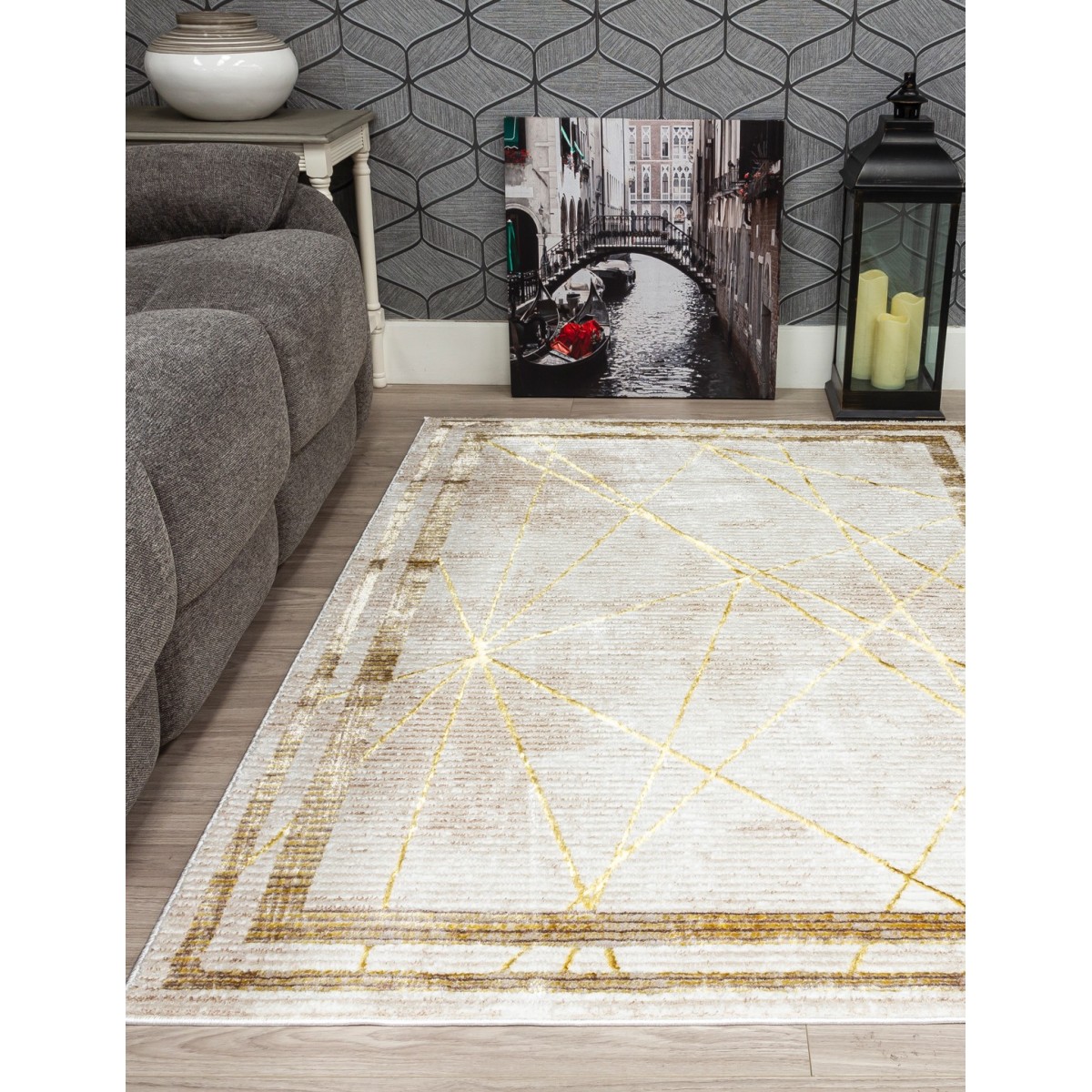 Glitz Art Deco Ochre Rug - Various Sizes
