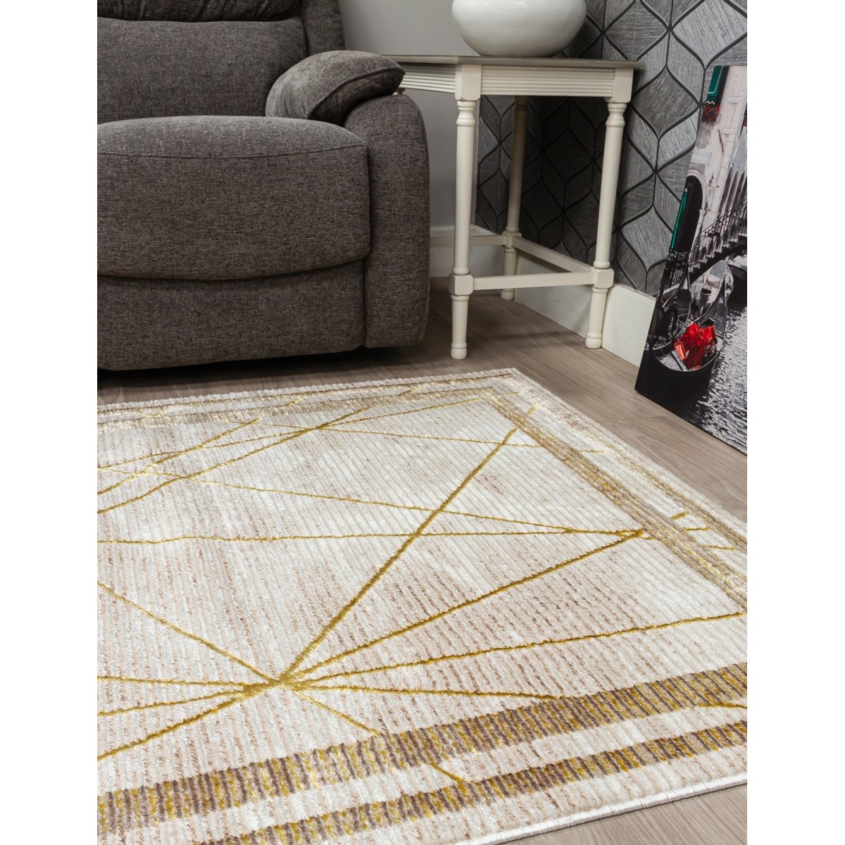 Glitz Art Deco Ochre Rug - Various Sizes