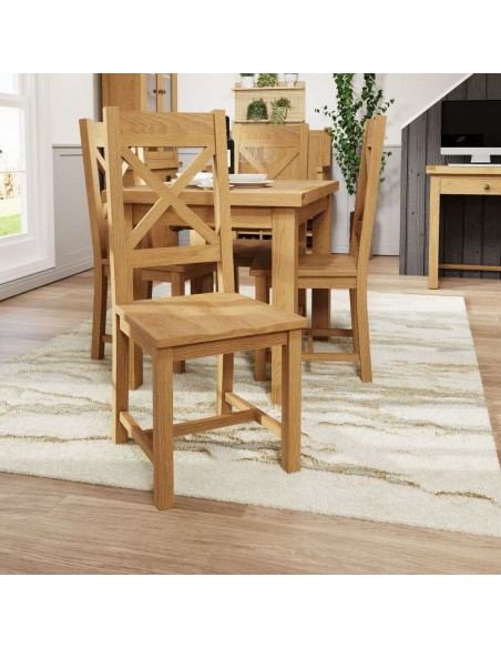 Cotswold Cross Back Chair Wooden Seat - Oak