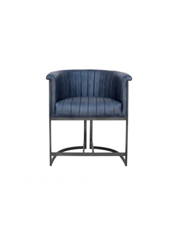 Leather & Iron Chair - Blue