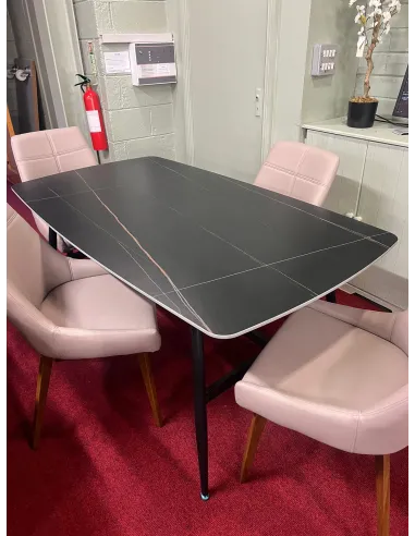Massack 1.6m Fixed Dining Table - Black/Grey Sintered Glass Top