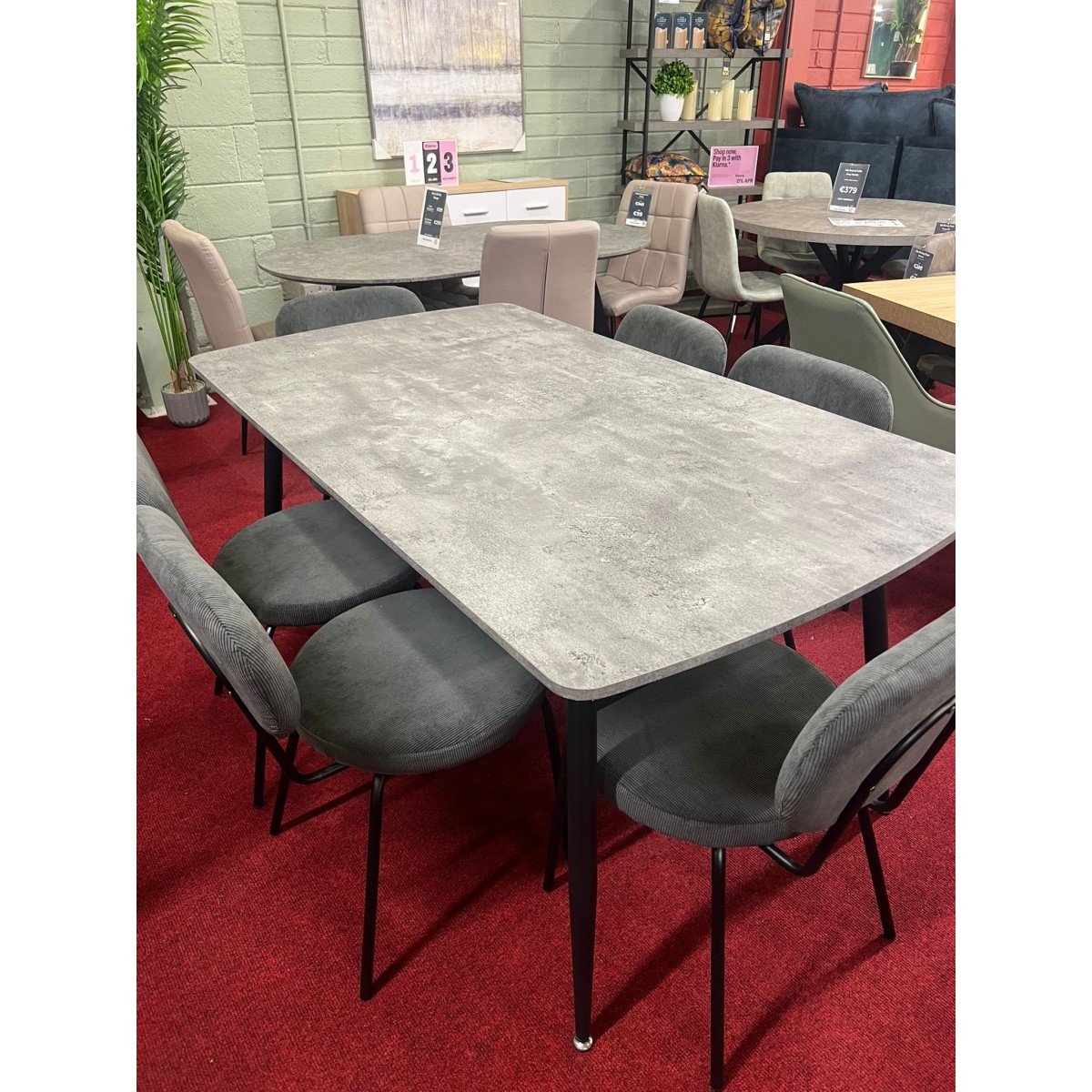 Covello 1.6m Fixed Dining Table - Grey Marble...