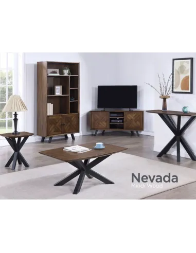 Nevada Square Lamp Table with Parquet Top - Mindi Wood