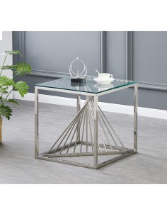 Calabria End Table - Glass and Stainless Steel
