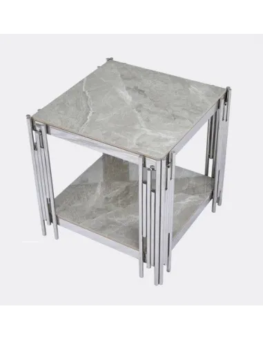 Belini End Table - Sintered Stone and Stainless Steel