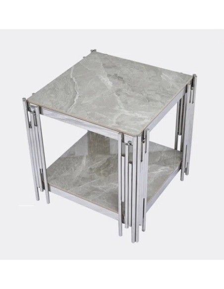 Belini End Table - Sintered Stone and Stainless Steel