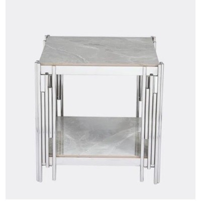 Belini End Table - Sintered Stone and Stainless Steel