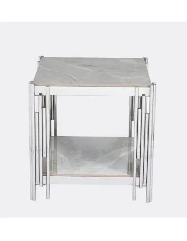 Belini End Table - Sintered Stone and Stainless Steel