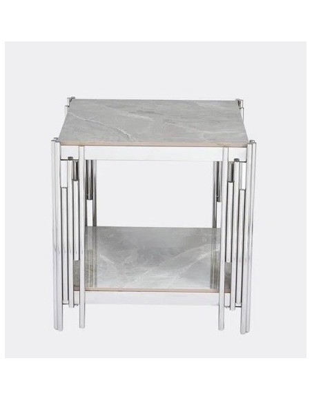 Belini End Table - Sintered Stone and Stainless Steel