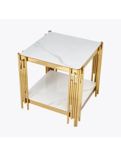 Belini End Table - Sintered Stone and Gold 2