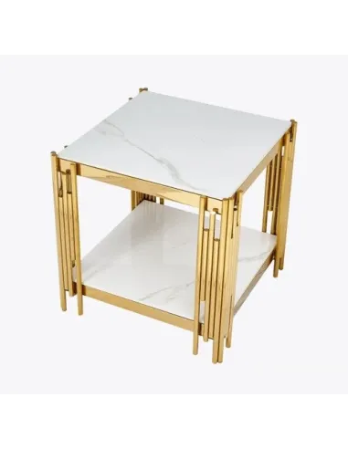 Belini End Table - Sintered Stone and Gold