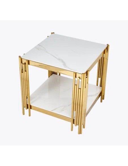 Belini End Table - Sintered Stone and Gold
