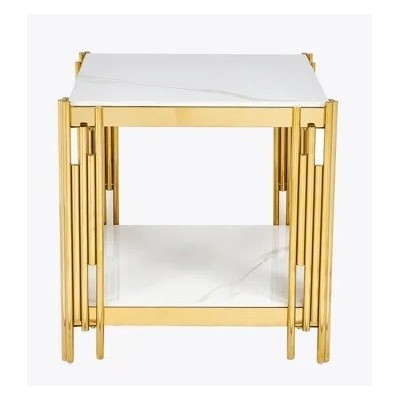 Belini End Table - Sintered Stone and Gold