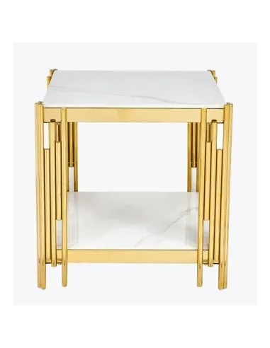 Belini End Table - Sintered Stone and Gold