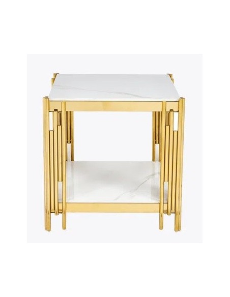 Belini End Table - Sintered Stone and Gold