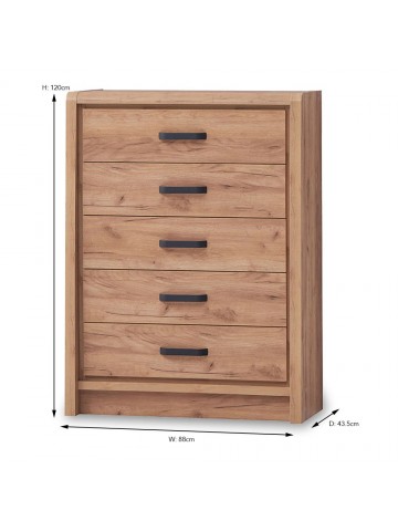 Jack 5 Drawer Tall Chest - Oak