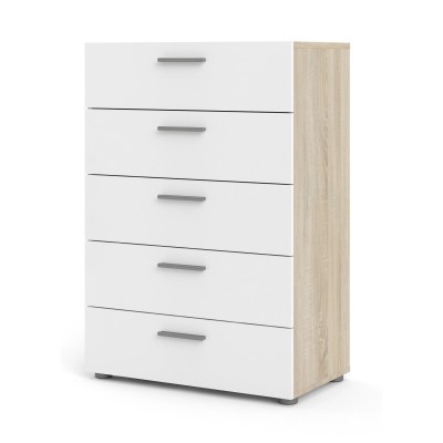 Pepe 5 Drawer Chest  - Oak with White High Gloss