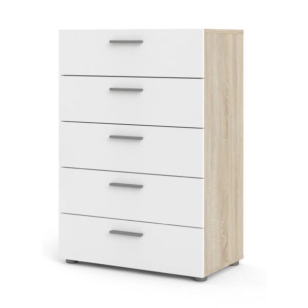 Pepe 5 Drawer Chest  - Oak with White High Gloss