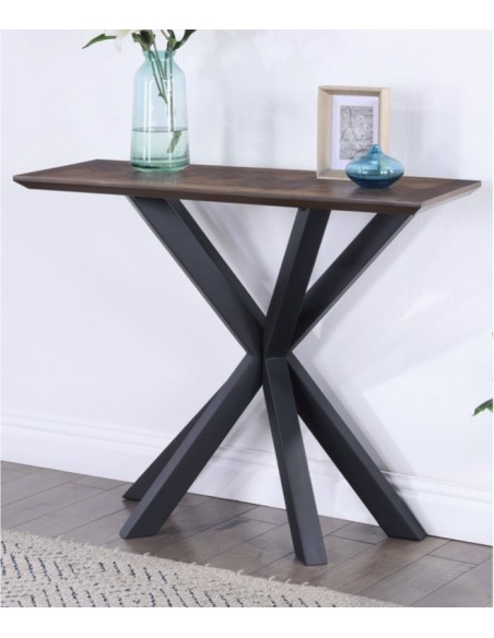 Nevada Rectangular Console Table with Parquet Top - Mindi Wood