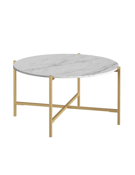 Livia Round Coffee Table - Gold Base/White Marble
