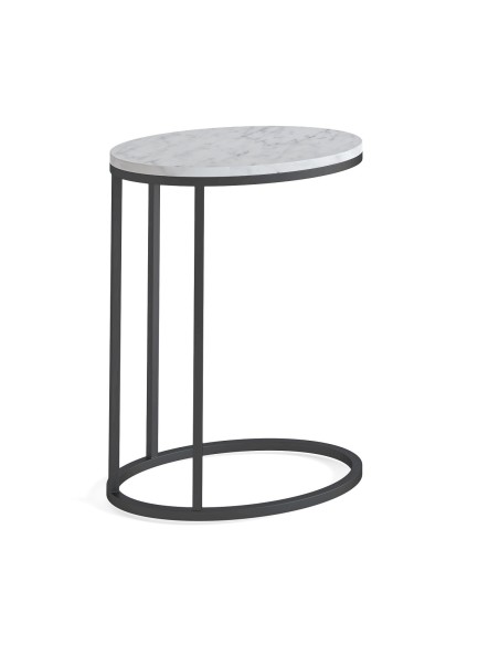 Livia Oval C Side Table - Grey Base/White Marble