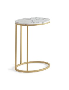 Livia Oval C Side Table - Gold Base/White Marble