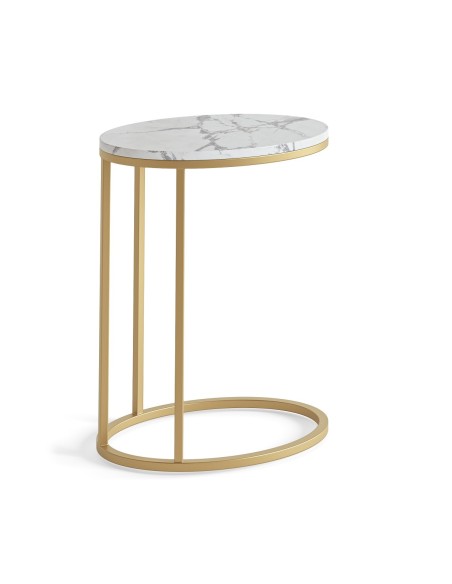 Livia Oval C Side Table - Gold Base/White Marble