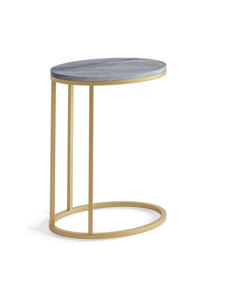 Livia Oval C Side Table - Gold Base/Grey Marble