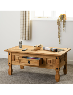 Corona 1 Drawer Coffee Table - Distressed Waxed Pine