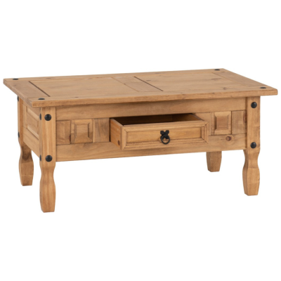 Corona 1 Drawer Coffee Table - Distressed Waxed Pine