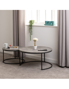 Athens Round Table Coffee Table Set - Concrete Effect