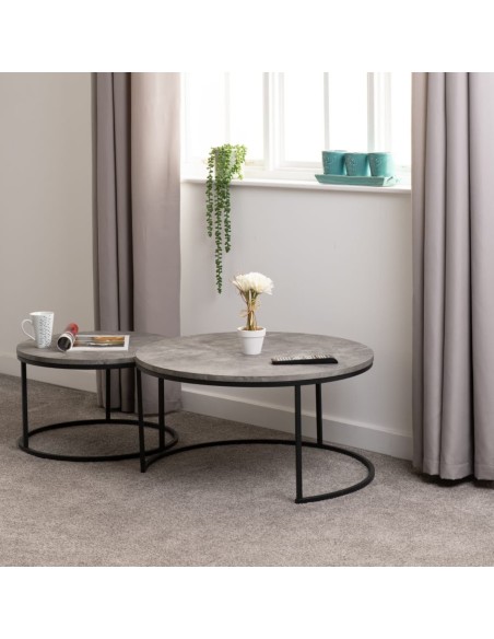 Athens Round Table Coffee Table Set - Concrete Effect