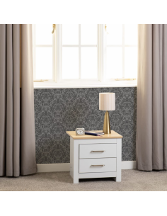 Portland 2 Drawer Bedside Locker - White/Oak Effect