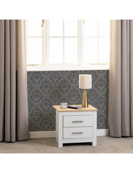 Portland 2 Drawer Bedside Locker - White/Oak Effect