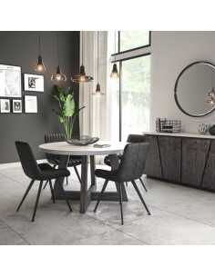 Aurelius 1300mm Round Dining Table - White Concrete/Acacia