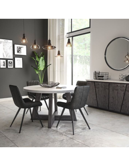 Aurelius 1300mm Round Dining Table - White Concrete/Acacia