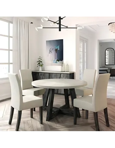 Aurelius 1300mm Round Dining Table - White Concrete/Acacia