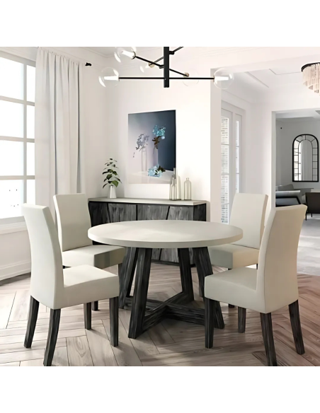 Aurelius 1300mm Round Dining Table - White Concrete/Acacia