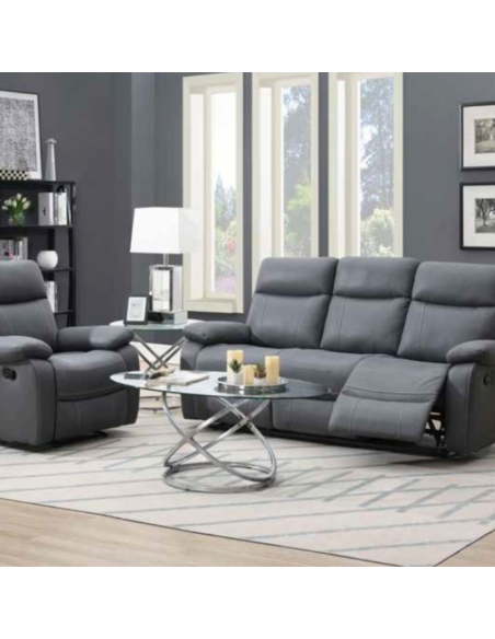 Cambridge 3 Seater Manual Recliner Sofa - Grey Fabric